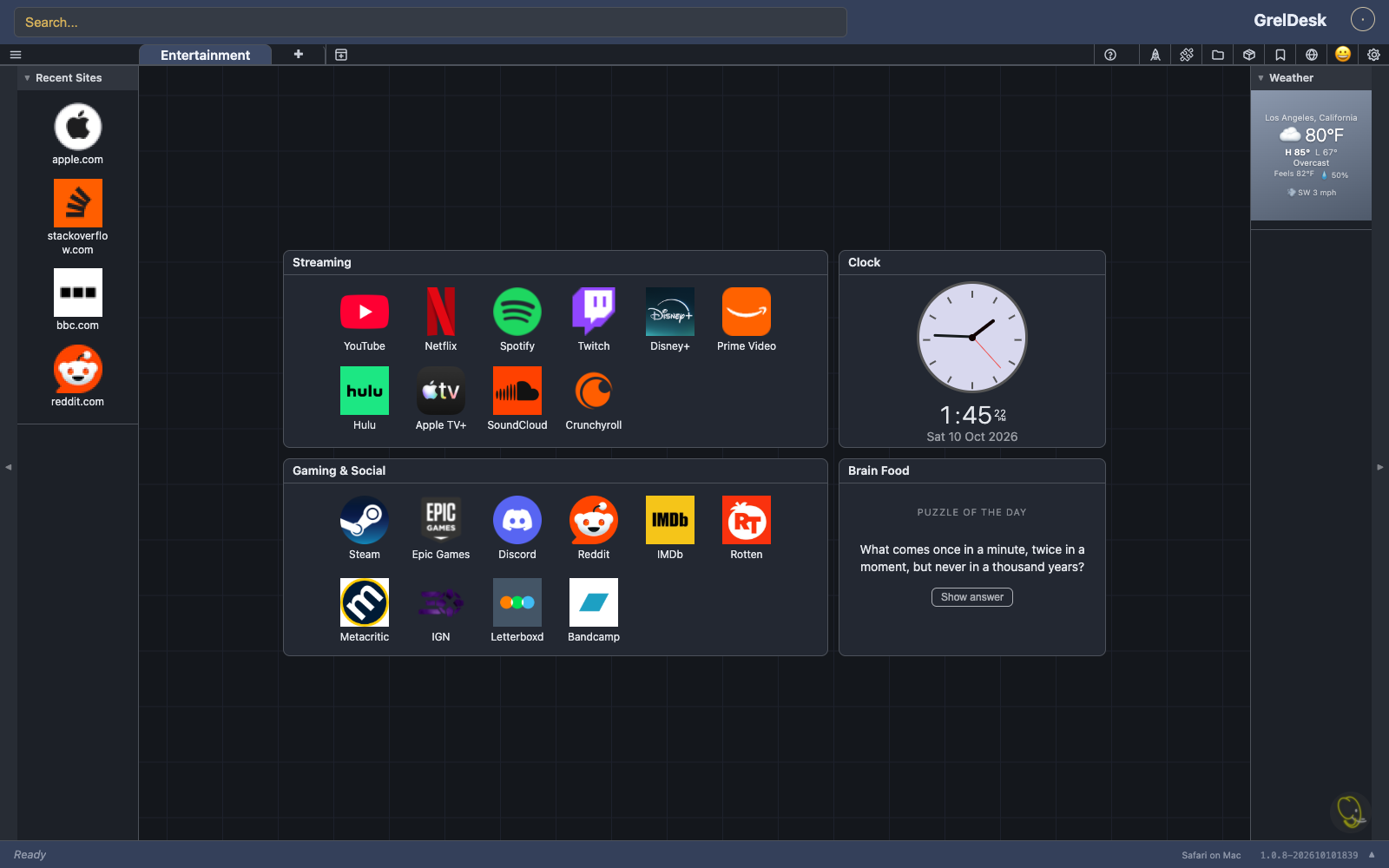 Entertainment tab