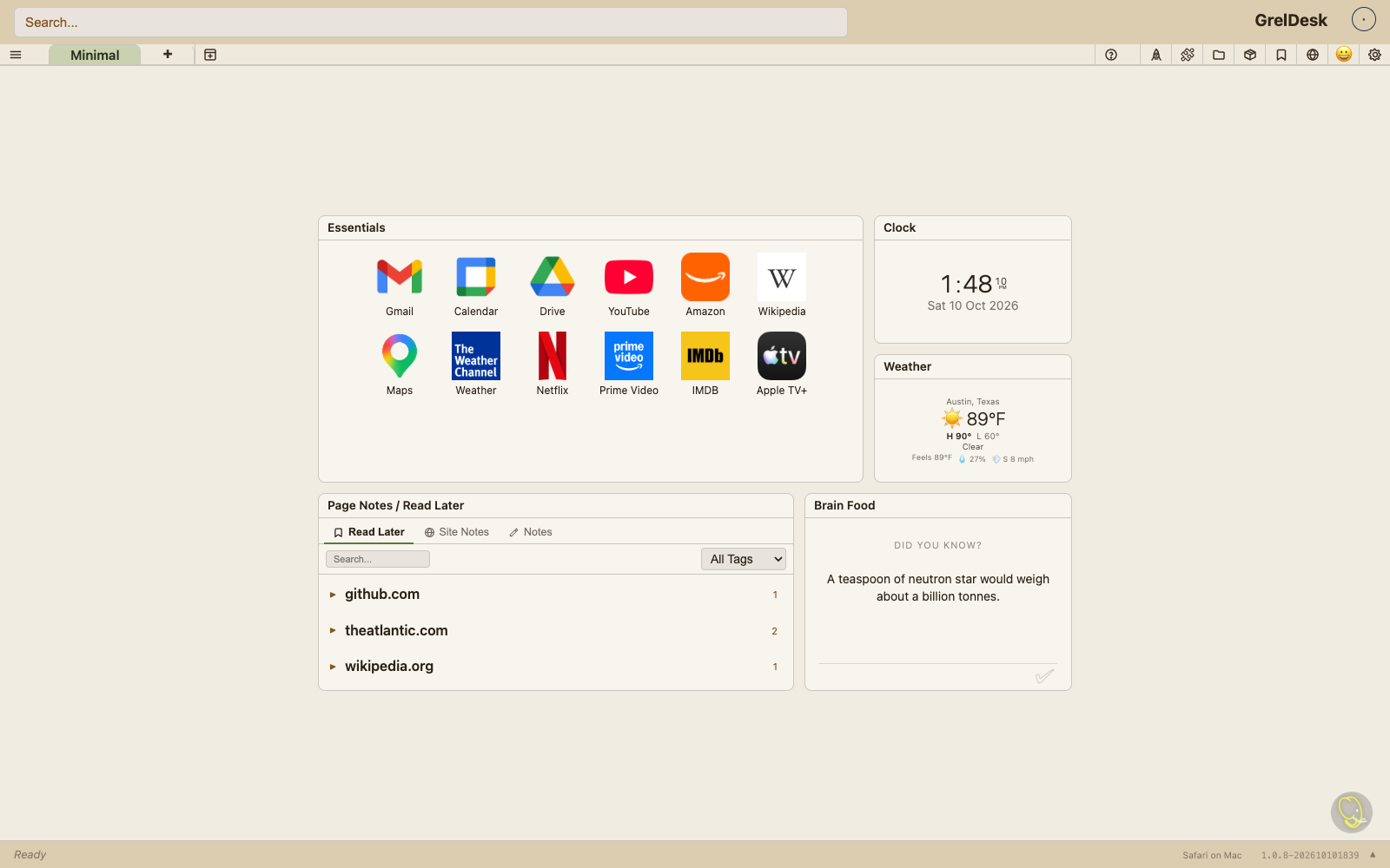 Minimal tab