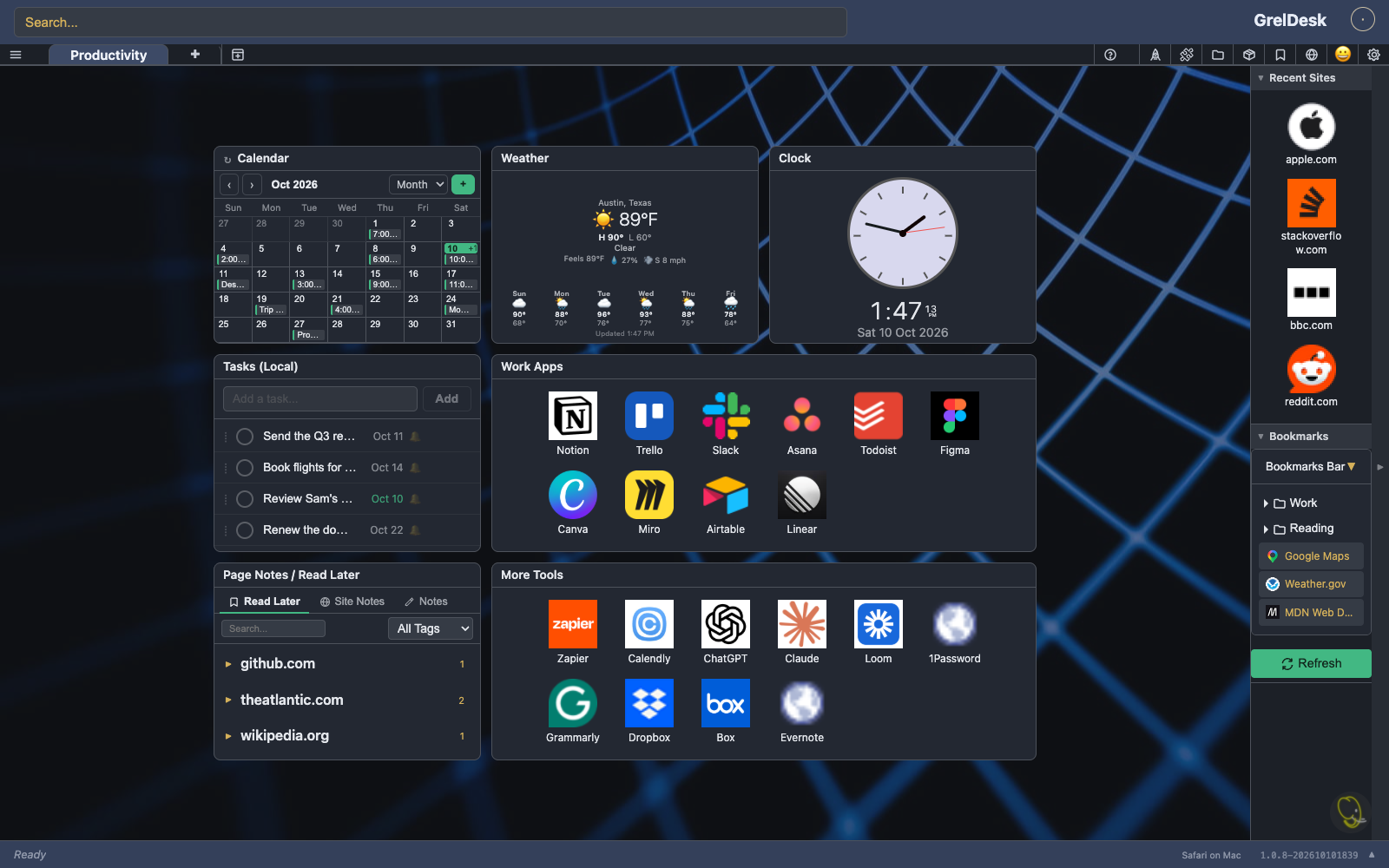 Productivity tab